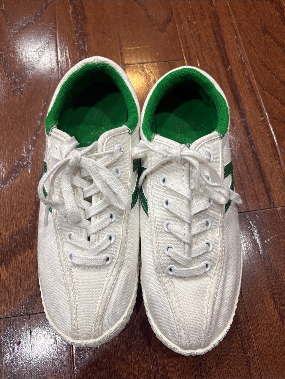 Tretorn White Canvas Sneakers with Green Accents